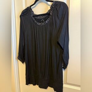 INC International Concepts Black Ruffle Blouse